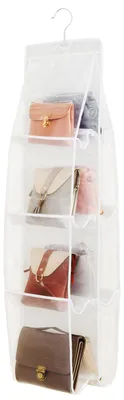 Produktbild von Hängender Handtaschenorganizer, transparente Handtaschenaufbewahrung für den Kleiderschrank, Kleiderschrankorganizer mit 8 Fächern, faltbarer Hängeständer für Schultertaschen, 113H*34,5W (A-Weiß)