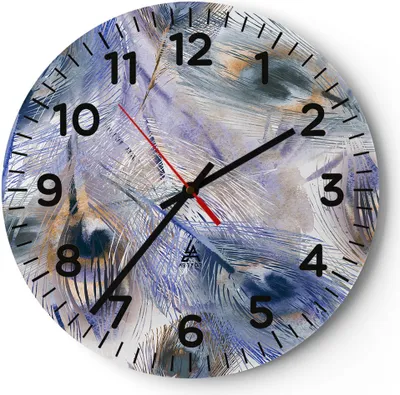 Produktbild von Wanduhr - Rund - Glasuhr - Pfau Feder modern - 30x30cm - Schleichendes Uhrwerk - Lautlos - zum Aufhängen bereit - Dekoration Modern - Wanddekoration aus Glas - C4AR30x30-3424