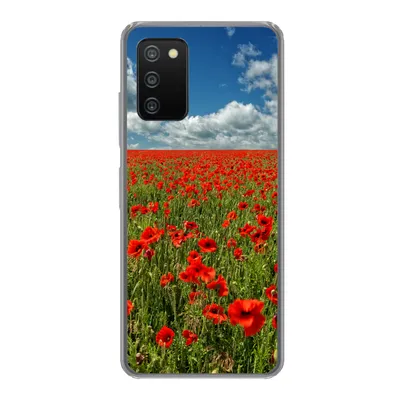 Produktbild von MuchoWow® Handyhülle Schutzhülle Hülle für Samsung Galaxy A03s Schneeweiße Wolken über einem Mohnblumenfeld Silikon Softcase Handy Hülle - Schutz