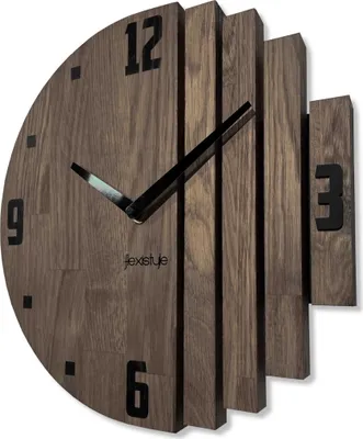 Produktbild von FLEXISTYLE Wanduhr Asymmetry wanduhr Eiche Badezimmer Wohnzimmer Holz modernDurchmesser ohne tickgeräusche holzoptik (Braun, 30cm)