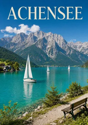 Produktbild von Achensee Poster DIN A2 – fotoreal wirkendes Seemotiv mit Alpenpanorama, matt auf Ilford Papier gedruckt