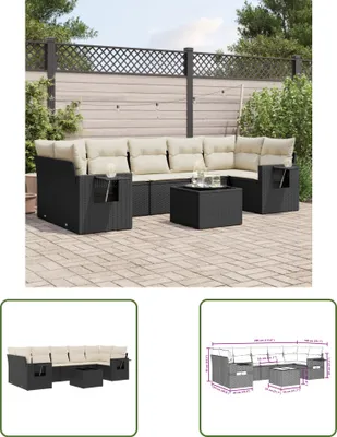 Produktbild von The Living Store 8-tlg. Garten-Sofagarnitur mit Kissen Schwarz Poly Rattan