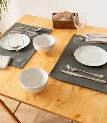 Produktbild von Monaco Storm Grey Vintage 2er Set Tischsets in Lederoptik | Platzsets Grau 45x30cm