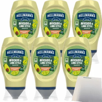 Produktbild von Hellmann´s Advocado & Lime Style Sauce Perfekt zu Bowls und Wraps 6er Pack (6x250ml Flasche) + usy Block
