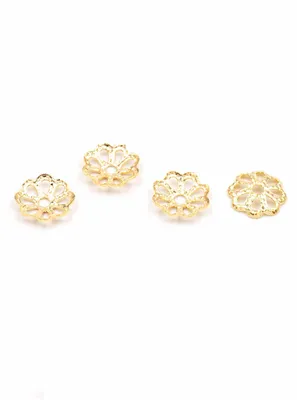 Produktbild von Vintageparts Perlkappen Blüte Messing 18K Goldbeschichtung 6 mm, 4 Stück