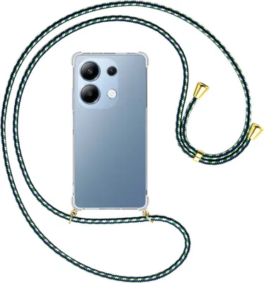 Produktbild von Handykette Backcover-Schutzhülle mit Band (Metall goldfarben) für Xiaomi Redmi Note 13 Pro 4G - grün/blau/weiß