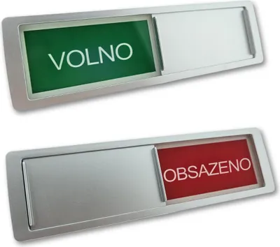 Produktbild von Schiebeschild "Volno-Obsazeno" in einem silberfarbenen Kunststoffschiebeprofil ca. 178x50mm
