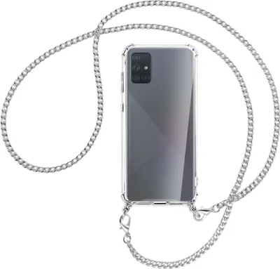 Produktbild von Handykette Backcover-Schutzhülle mit Band (Metall silberfarben) für Samsung Galaxy A71 (A715) - silberfarbene Kette