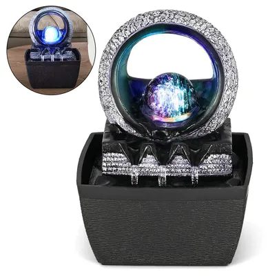 Produktbild von Tischbrunnen mit Rollender Kugel – Indoor Wasserbrunnen, Rolling Ball Tischbrunnen für Home & Office Dekoration, 13x12x18,5 cm