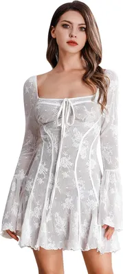 Produktbild von Gothic Spitzen-Cocktailkleid Mini A-Linie Weiß Bequem Sommer L