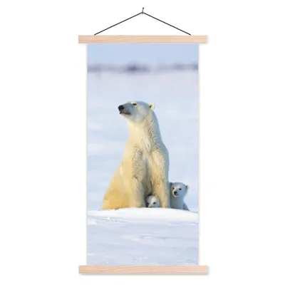 Produktbild von MuchoWow® Textilposter Eisbär - Schnee - Jungtiere 60x120 cm mit holzfarbenen Rahmen - Holz