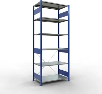 Produktbild von Schulte Fachbodenregal MULTIplus150 Stecksystem | Grundregal | HxBxT 250x100x60cm | 6 Ebenen | Fachlast 150kg | Enzianblau/Verzinkt