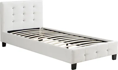 Produktbild von Polsterbett DELAWARE Bettgestell 90 x 200 cm Einzelbett Designbett mit Strassteinen inklusive Lattenrost Textilbezug in weiß