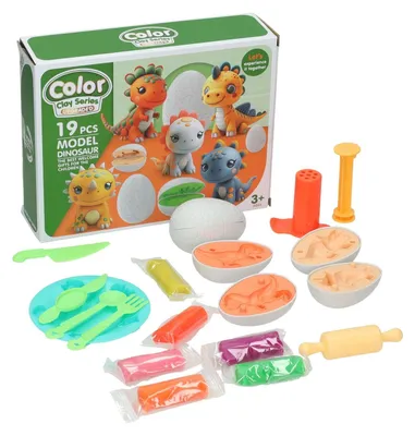 Produktbild von Dino Kleiset – 6 Farben Knete – 19-teilig