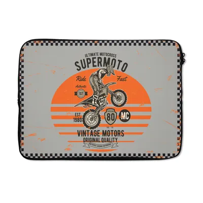 Produktbild von MuchoWow® Laptop Hülle 13 Zoll Mancave - Motorrad - Vintage - Orange - Grau Laptoptasche - Laptophülle - Sleeve - Rundumschutz