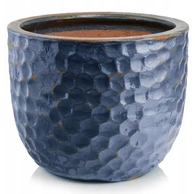 Immagine prodotto di Vaso da fiori rotondo in Vetroceramica, stile vintage, blu, Ø 20 cm, smaltato, resistente al gelo, con foro di drenaggio