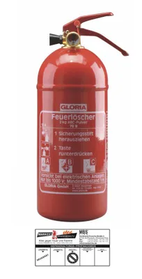 Produktbild von Gloria KFZ Auto-Pulverlöscher PD2GA, 2kg Brandklasse ABC + Halterung u. Plakette