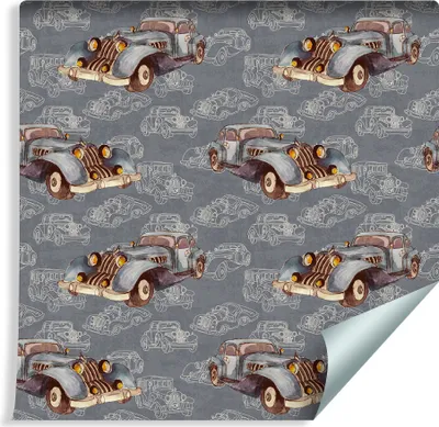 Obrázek produktu pro 10m VLIES TAPETA Role Dětský pokoj Retro Auto Dopravní cesta Akvarel XXL