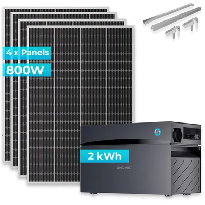 Produktbild von SUNSHARE Ray Lite 800W + 2 kWh Kapazität Balkonkraftwerk-Komplettset Glory Stromspeicher & Halterung – Modular erweiterbares Solarsystem