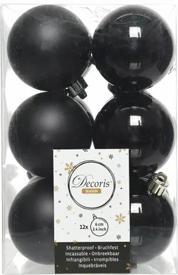 Produktbild von Weihnachtskugeln Kunststoff 6cm 12 Stück - Schwarz