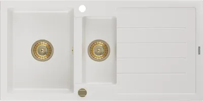 Immagine prodotto di Mexen Andres lavello in granito 1,5 vasche con scolapiatti 1000 x 500 mm, bianco, sifone dorato - 6515101510-20-G