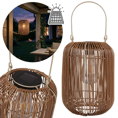 Produktbild von Rattan-Solar-Laterne, LED-Hängelampe für den Garten, für Terrasse und Balkon, 24 cm