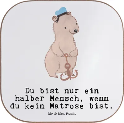 Produktbild von Mr. & Mrs. Panda Untersetzer Glas Matrose Herz - Weiß - Geschenk, Design, Flaschenuntersetzer, Seeleute, Seemann, Spruch, für Gläser, gläseruntersetzer, Lustig, Coaster