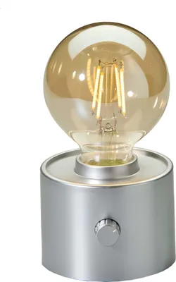 Produktbild von Vintage Akku Glühbirne Edison LED Tischlampe USB-C dimmbar mit Drehschalter – moderne Dekoration Silber matt