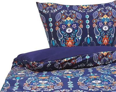 Produktbild von BELIANI Sada povlečení tmavě modrá oranžová bavlna 155 x 220 cm polštáře deka ložnice postel moderní design ložní prádlo