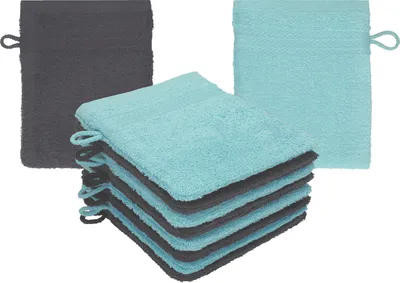 Produktbild von Betz 10 Stück Waschhandschuhe 16x21 cm PREMIUM 100% Baumwolle  Farbe: graphit - ocean