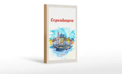 Produktbild von Holzschild Reise 12x18 cm Bild Copenhagen Denmark Boot Dekoration
