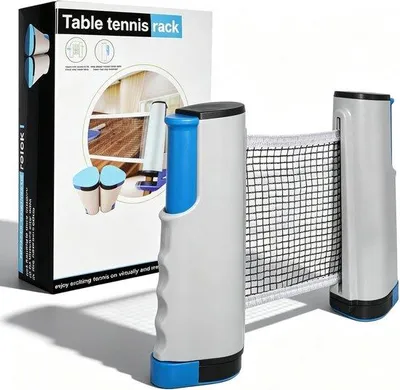 Productafbeelding van Intrekbaar Tafeltennisnet - Blauwgrijs - Uittrekbaar tot 170 cm - Draagbaar en Geschikt voor Binnen en Buiten