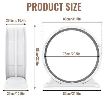 Image de Roue d'exercice pour chats - Roue de fitness pour chats d'intérieur - Roulements à billes silencieux - 85 x 80 x 33 cm - Plastique PP - 6,8 kg - Stable - Tapis à gratter amovible - Blanc