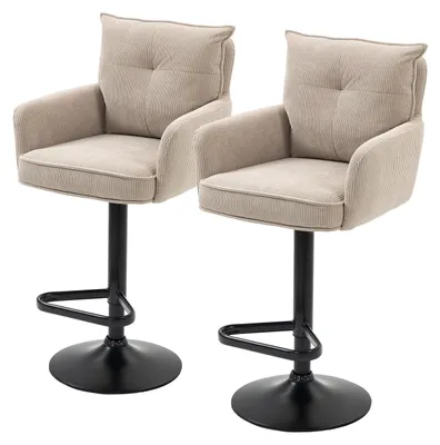 Produktbild von home24 Barstuhl - 2er-Set - Höhenverstellbar - Cord / Eisen