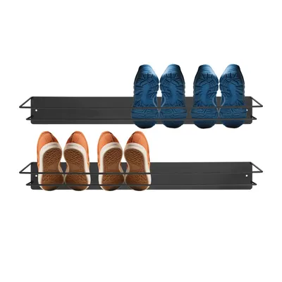 Image de 2* étagères à chaussures murales 80*16*10cm étagère à chaussures en métal (noir)