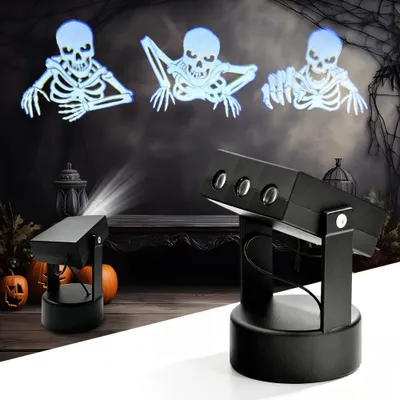 3D-Halloween-Projektor, LED-Lampe, 270° verstellbar, Totenkopf-Motive