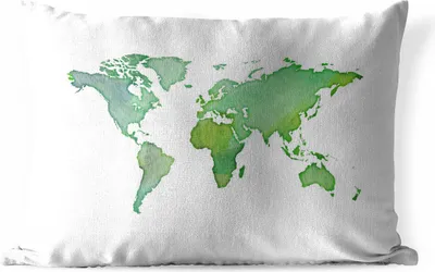 Produktbild von MuchoWow® Outdoor Kissen - Weltkarte - Aquarell - Grün - 50x30 cm - Wetterfest - Lounge Kissen - Sofa kissen - Wohnzimmer Dekoration
