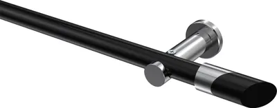 Produktbild von Interdeco Gardinenstange / Vorhangstange Schwarz / Chrom, Typ Platon Verano (Schräge Bicolor) ohne Ringe, 20 mm Ø 1-läufig, 240 cm