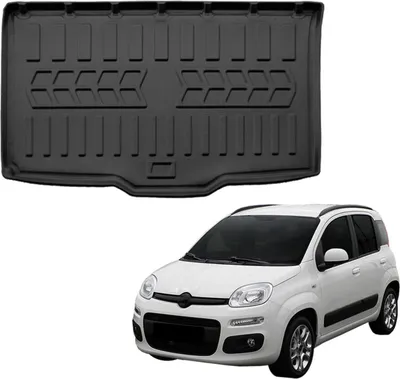 Image de Tapis De Coffre Sur Mesure Pour Fiat Panda 3 312 / 319 2012-2024, Noir, Antidérapant, Bord Haut, Toutes Saisons