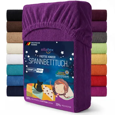 Produktbild von EllaTex Frottee Spannbettlaken 70x140 Baumwolle – weich, warm & saugstark, Spannbetttuch für Kinderbett, in Farbe: Orchidee