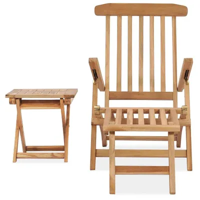 Produktbild von vidaXL Garten-Liegestuhl mit Fußstütze und Tisch Massivholz Teak