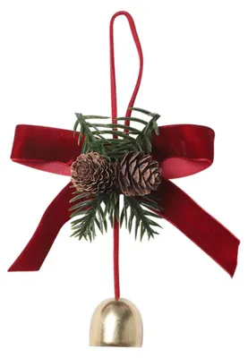 Produktbild von Weihnachtsglocken Türhänger mit Samtschleife & Tannenzapfen Ornament Glockenanhänger Weihnachtsdeko Neujahr - Modell: 1 Glöckchen