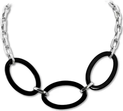 Image de Amello Collier ovale argent noir bijoux 50cm acier inoxydable céramique D2ESKX04S