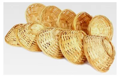 Produktbild von 10er Set Bambuskörbchen, Geflochtener Dekokorb, Rund 15x5 cm