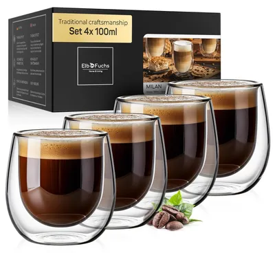 Produktbild von Espresso Tassen Set (4x 100ml) Doppelwandiges Thermoglas - Spülmaschinenfest