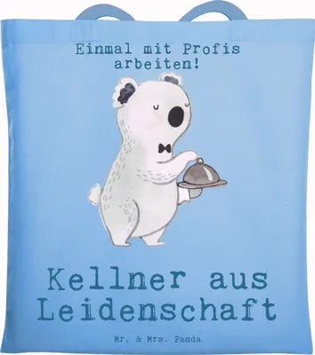 Produktbild von Mr. & Mrs. Panda Shopping Tasche Kellner Leidenschaft - Sky Blue - Geschenk, Restaurant, Ausbildung, Schultasche, Lustig, Laptoptasche, canvas, Jutetasche, Spruch