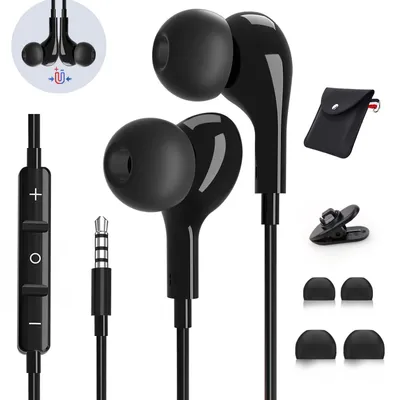 Produktbild von Kopfhörer mit Kabel Klinke In-Ear Kopfhörer für High Definition Headset mit Mikrofon Hi-Fi-Stereo Ohrhörer mit Lautstärkeregler für MP3 Schwarz