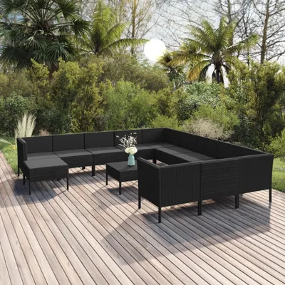 Produktbild von 13-tlg. Garten-Lounge-Set mit Auflagen Poly Rattan Schwarz , Gartenmöbel-Sets Design 2024
