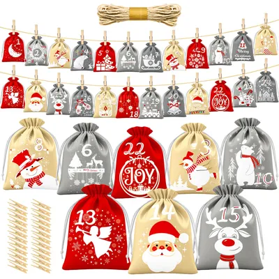 Adventskalender zum Befüllen, 24 Stoffbeutel, 13x18 cm, rot