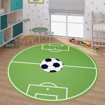 Produktbild von TT Home Kinder-Teppich, Spiel-Teppich Für Kinderzimmer Mit Fußball-Design, In Grün Größe 200 cm Rund